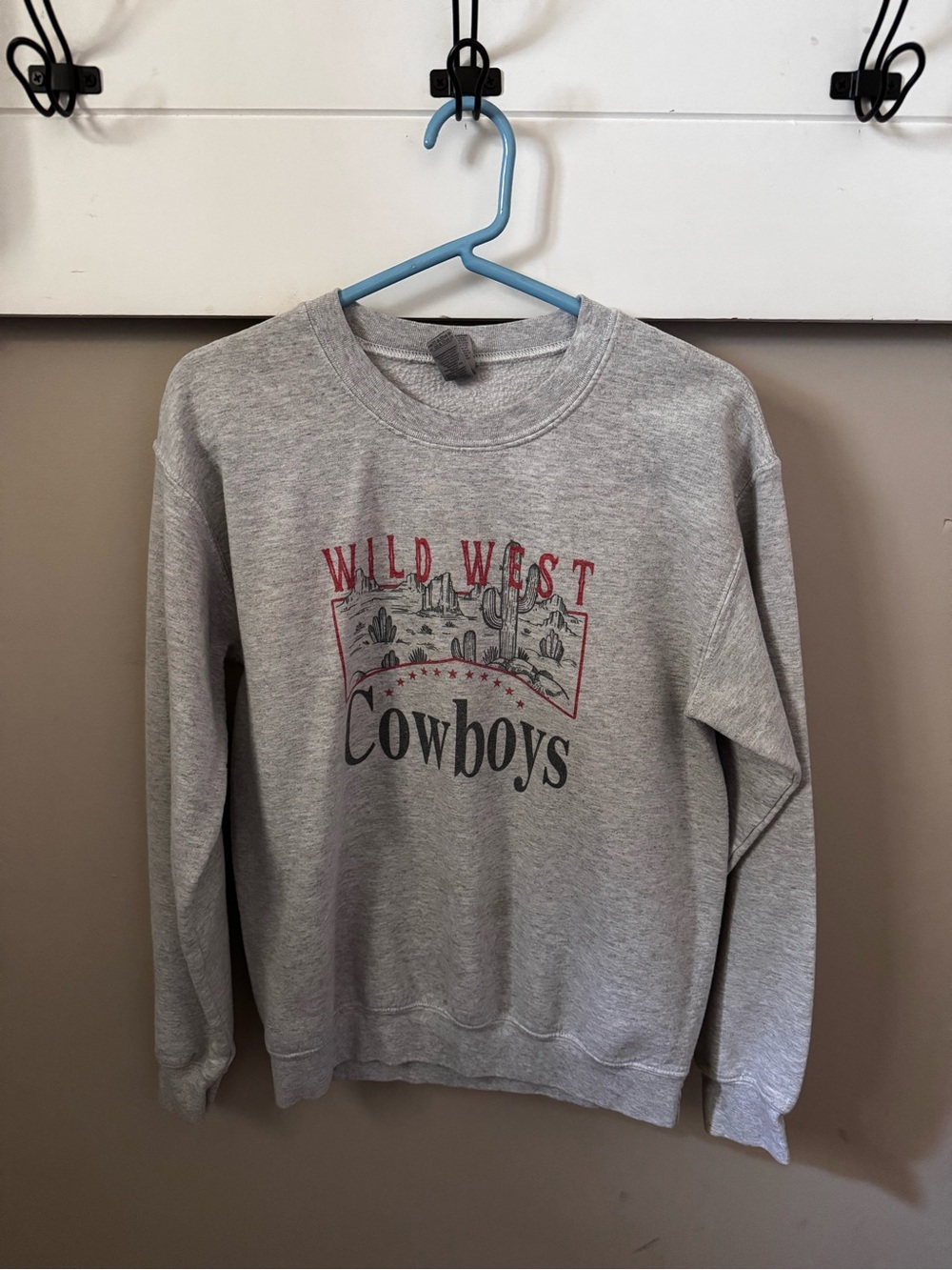 Wild West Cowboys Grey Graphic Crewneck Sweatshirt